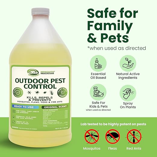 Mosquito Magician Ready to Use Liquid Solution – Kills Mosquitoes Fleas &amp Fire Ants – Use with Mosquito Foggers Sprayers &amp Misting Systems – Pet &amp Yard Safe for Lawns Patios Outdoors