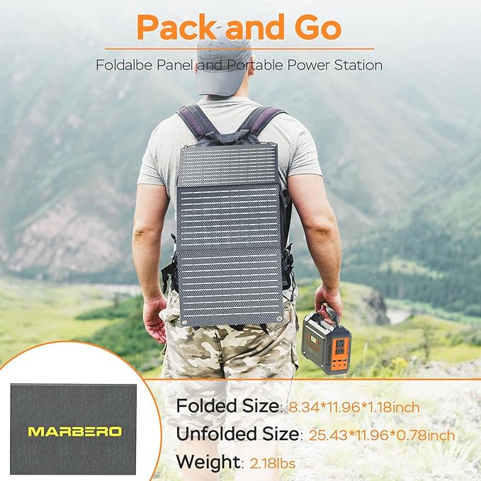 MARBERO Solar Generator 162.8Wh Camping Portable Power Station 200W Peak with Foldable Solar Panels 30W with AC Outlet 110V Multi-Port LED Flashlights for CPAP Home Camping Hurricane Emergency