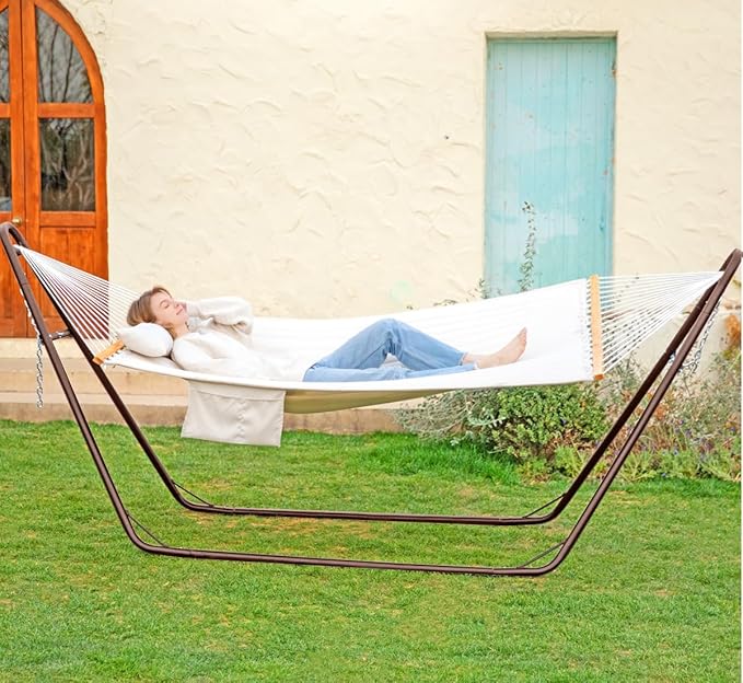 gafete Universal 2 Person Hammock Stand Only 600 lbs Capacity Fits 9 to 14ft Hammocks Adjustable Double Heavy Duty Powder-Coated Steel Stand for Outside Multi-Use (Coffee)