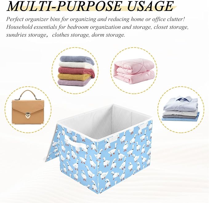 Storage Box Duck Geese Closet Storage Bins with Lids Foldable Oxford Fabric Storage Box for Home Bedroom Closet Office (16.5x12.6x11.8 in)