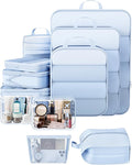 Veken 11 Set Compression Packing Cubes for Travel EssentialsCompressible Expandable Large Luggage Suitcase Organizer Bags for ClothingDurable Space Saver Storage Bags with Toiletry Bags(Light Blue)