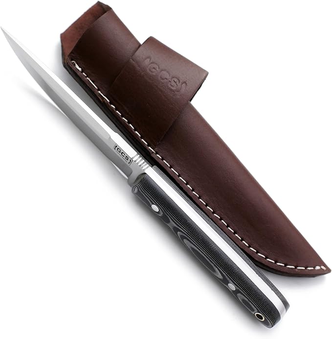GCS Handmade D2 Steel Hunting Knife with Black and White Micarta Handle Full Tang Blade and Leather Sheath for Hunting Hunting Camping Survival EDC-GCS 945