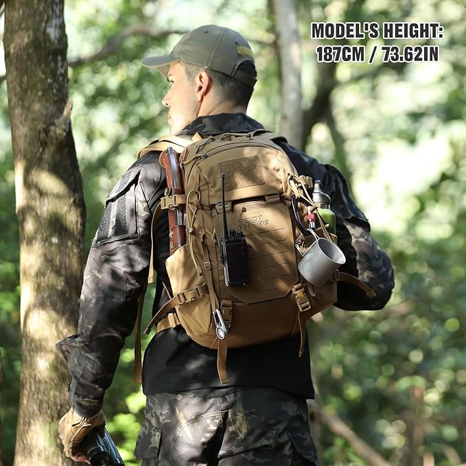 25L Tactical Backpack Small Hiking Backpack with Expandable MOLLE Front and Laptop Sleeve Biking Motorcycle Backpacks for Men
