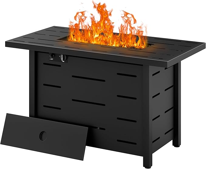 Walsunny 43 inch Outdoor Propane Fire Pit 50000 BTU Gas Fire Pit Table with Lid Waterproof Cover Rectangle Gas Firepit Table for Garden/Patio CSA Certification