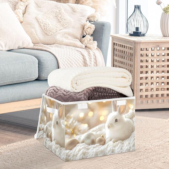 AIXIWAWA Lidded Storage Cube (White Rabbit) Fabric Foldable Closet Bins with Flip Lid and Handles Organizer Basket Container 16.5 x 12.6 x 11.8 IN