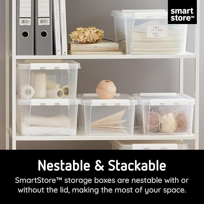 SmartStore Classic 10 Clear Plastic Storage Boxes 8L/8.5QT BPA-Free Stackable and Nestable Container with Secure Lid Swedish Made Plastic Bins for Organization L13.39 x W9.84 x H6.3-10 Pack