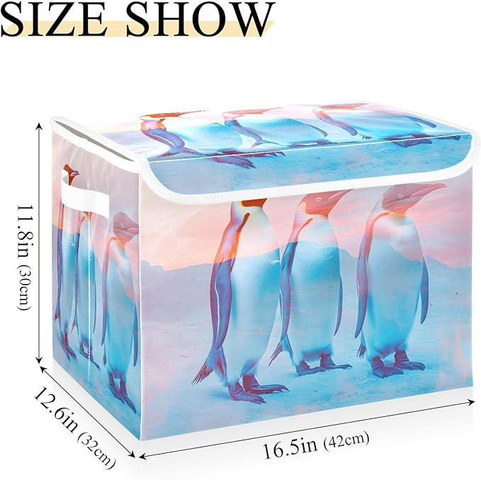 Storage Cube with Lid Surreal Penguin Print 16.5×12.6×11.8 IN Collapsible Large Capacity Foldable Storage Basket Bin Organizer