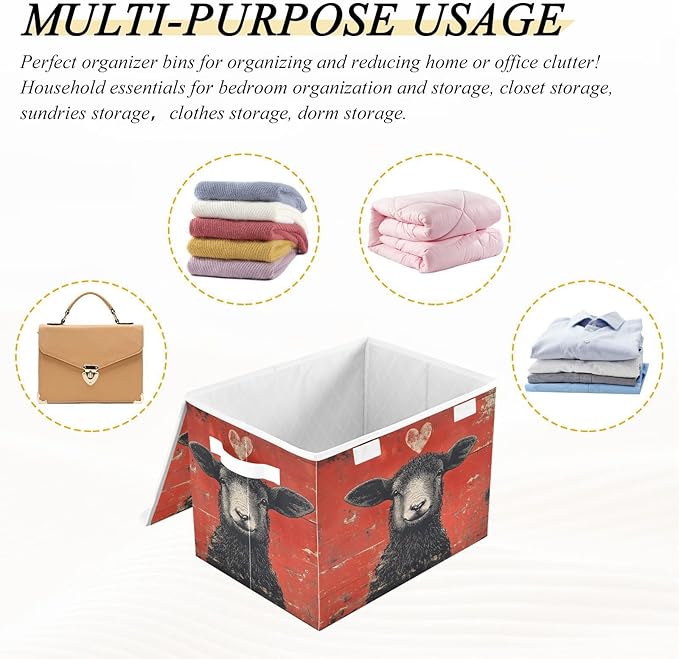 AIXIWAWA Lidded Storage Cube (Heart Sheep) Fabric Foldable Closet Bins with Flip Lid and Handles Organizer Basket Container 16.5 x 12.6 x 11.8 IN