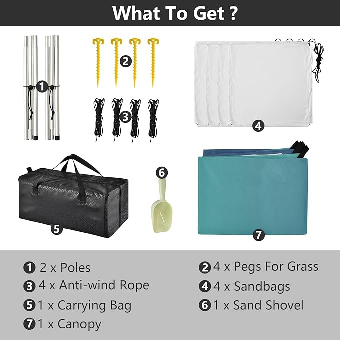 Blue Gradient Beach Cabana UPF50+ Protection Easy Setup Large Portable Sun Shelter Includes Sand Shovel Sandbags Stability Poles for Camping Picnics Backyard &amp Fishing