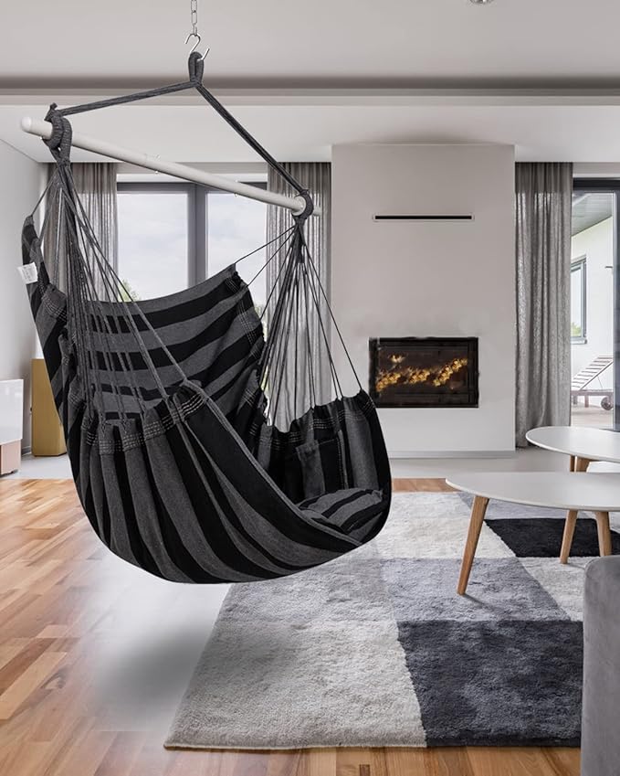 ADVOKAIR Hammock Chair Hanging Chair Swing Large Indoor with Anti-Slip Steel Spread Bar and Pocket-Max 500lbs-2 Cushions Perfect for BedroomOutdoorPatio PorchBackyard…