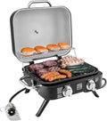 Kenmore Portable Propane Gas Grill - Tabletop BBQ Grill with Warming Rack 2 Stainless Steel Burners with 14000 BTUs for Outdoor Kitchen Camping Black