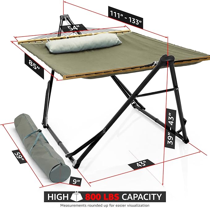 Tranquillo Unity Adjustable Hammock Stand 800 lbs Capacity Steel Double Hammock Stand for 2 Persons Premium Pre-Assembled Stand for Indoor Outdoor Sage