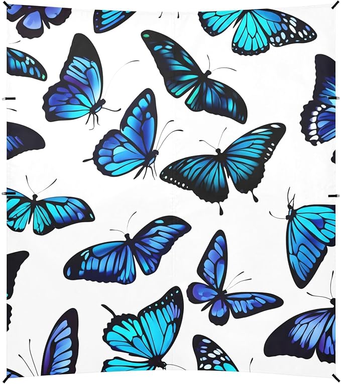 Beach Canopy with Windproof Ropes &amp Sandbags Beach Tent Sun Shade Sun Shelter for Camping Trips Fishing Backyard Fun or Picnics Blue Butterfly