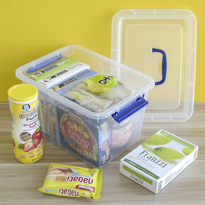 Morcte 10 L Plastic Lidded Storage Bin Clear Storage Box Pack of 6