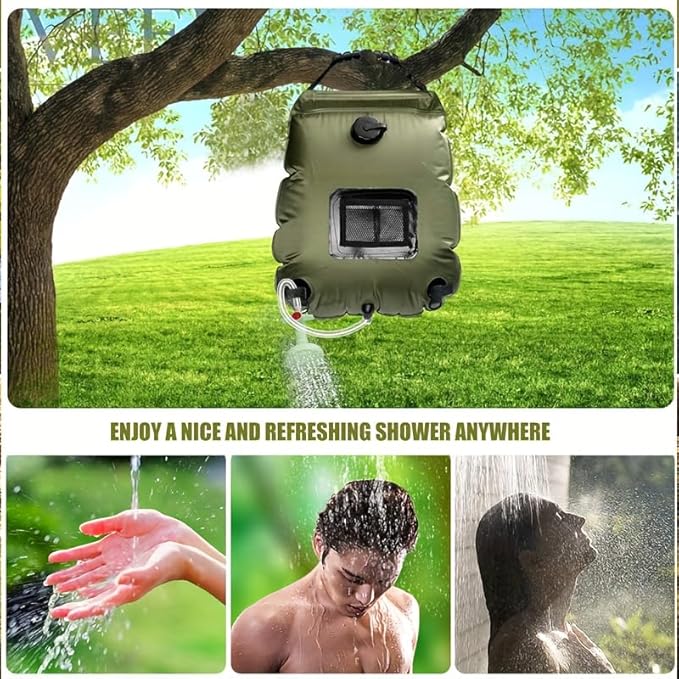 Generic Solar Heated Camping Shower Bag - Portable Bath Bag with Removable Hose and Switchable Shower Head for Outdoor Travel Climbing Hiking Beach and Swimming