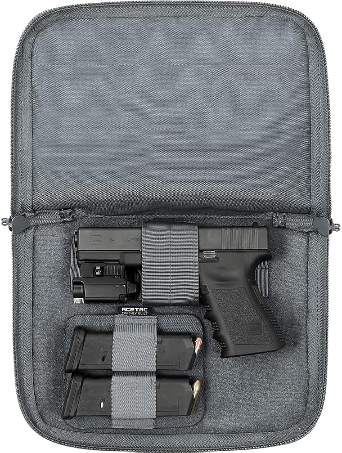ACETAC [3-Pack Tactical Handgun Case Pistol Storage with Reflective Patch Universal CCW Holster Wrap Hook and Loop Mag Panel (Wolf Gray)