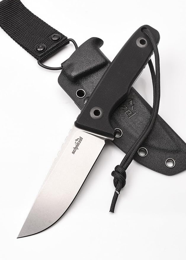 SCHNITZEL TRI - Outdoor Knife with Kydex Sheath and Dangler Carrying System – Bushcraft-Knife Outdoor Leisure Adult (Black)