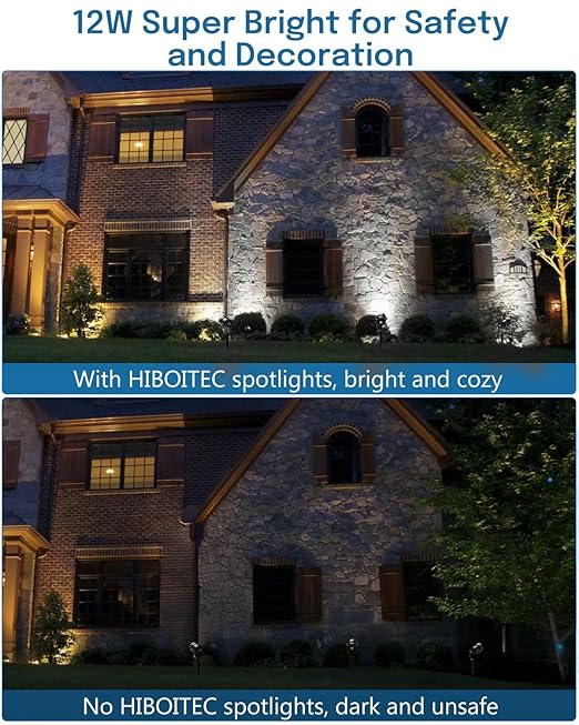 HIBOITEC Low Voltage Landscape Lighting 1200LM 12W with Connectors 100W Transformer Photocell Sensor and Timer Spotlights Landscape Lights Kit IP65 Waterproof 5000K for House Yard Trees Garden 8 Packs