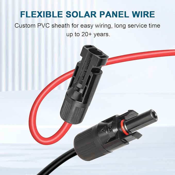 10 AWG Solar Extension Cable 200FT Flexible Solar Panel Wire with Male to Female Connector Parallel Tinned Copper Wire for Solar Panel Automotive RV Boat Outdoors