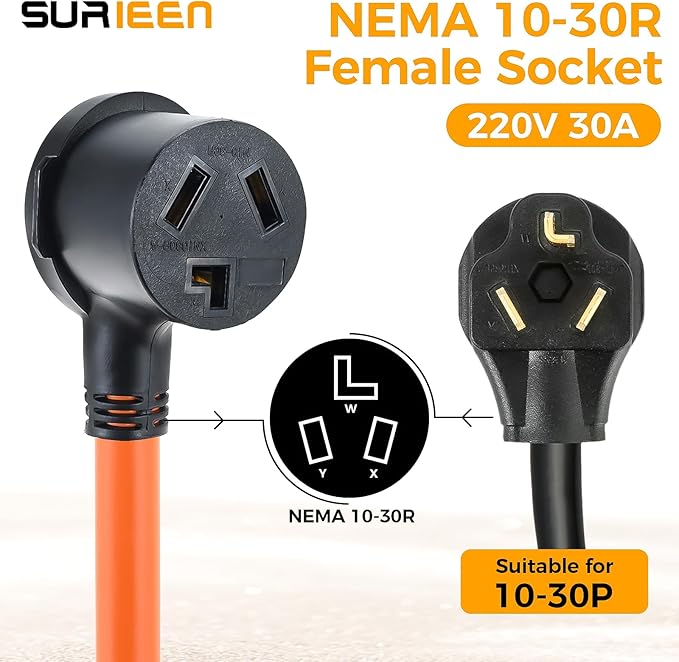 NEMA 5-15P to 10-30R Dryer Adapter Cord 1.5FT 120V 15 Amp 3 Prong to 3 Prong Dryer Adapter Plug ONLY for 120V Device EV Power Cord Heavy Duty STW 10 Gauge ETL Listed