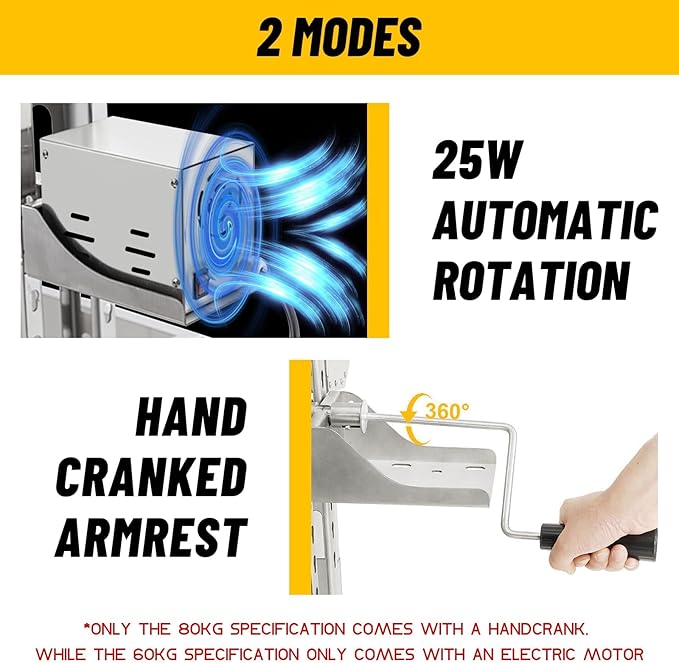 132LBS Rotisserie Grill with Hooded Cover 25W Motor BBQ Lamb Pig Grill Roaster Rotisserie 35 Stainless Steel Charcoal Grills for Camping Outdoor Barbecue