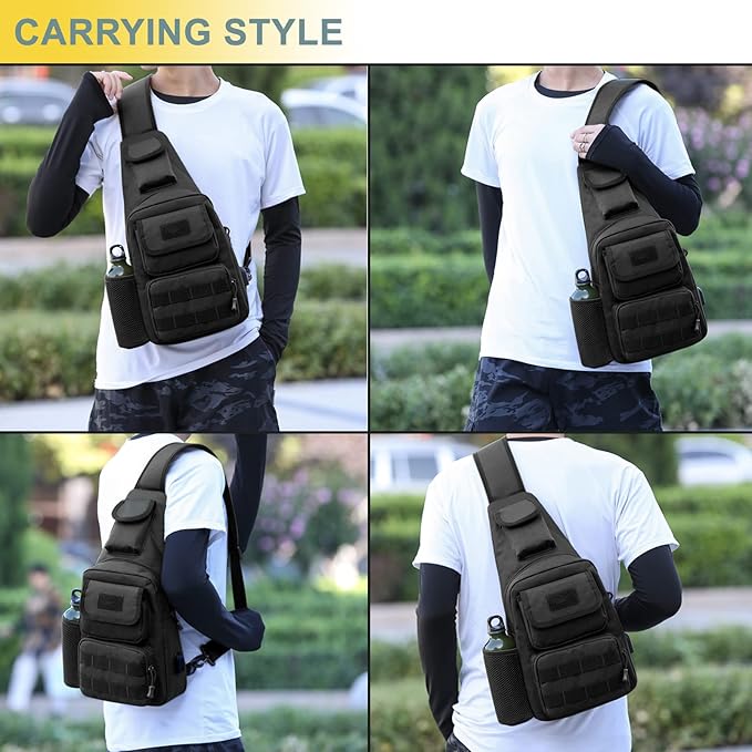 Tactical Shoulder Bag - 1000D Molle Military Backpack Outdoor Daypack Chest Pack (Black)