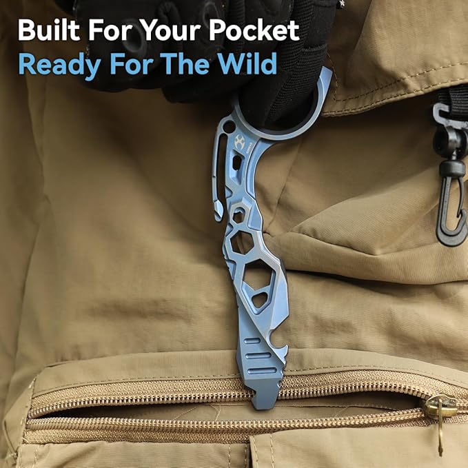 KANSEPT PryMate Blue Anodized Titanium Pry Bar Multitool with Glass Breaker Bottle Opener Hex Bit Pocket Cilp for Your Versatile Companion for Everyday Carry and Camping Accessories G008A5