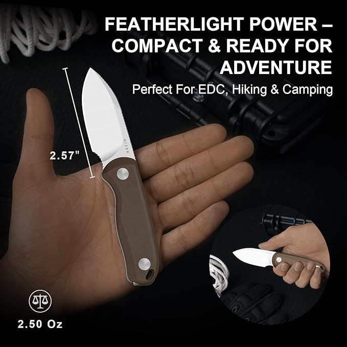 Kizer Drop Bear Fixed Blade Knife 2.57 14C28N Satin Blade EDC Camping Knife with Norplex UltreX™ Brown Micarta Handle &amp Built-in Tools Small Hunting Survival Knives with Kydex Sheath 1094A2