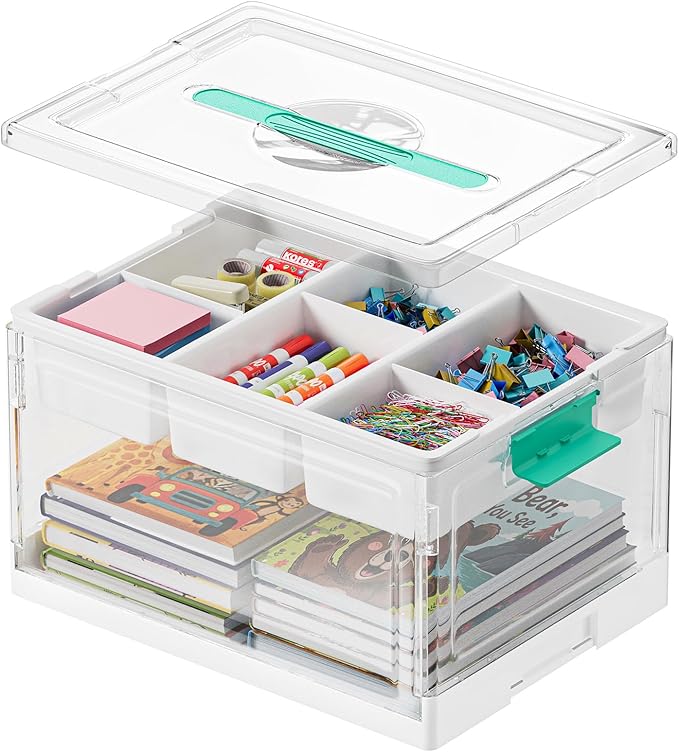 SpaceAid Craft Organizers and Storage - 24 QT Plastic Box Art Supply Storage Organizer Bin with Lid Removable Trays and Dividers Clear Container for Art and Craft Supplies1 Pack