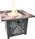 Endless Summer Darby 30 Inch Square Outdoor UV Printed 50000 BTU LP Gas Fire Pit Table with Faux Wood Mantel and Stamped Steel Base