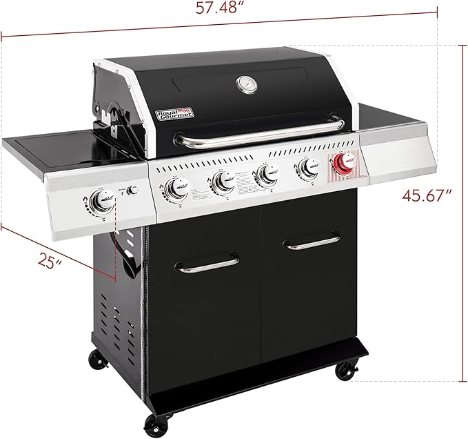Royal Gourmet GA5404H 5-Burner Propane Gas Grill with Side Burner &amp Warming Rack Outdoor BBQ Grill with 64000 BTUs Output &amp 738 Sq. in. Cooking Area for Outdoor Barbecue Black