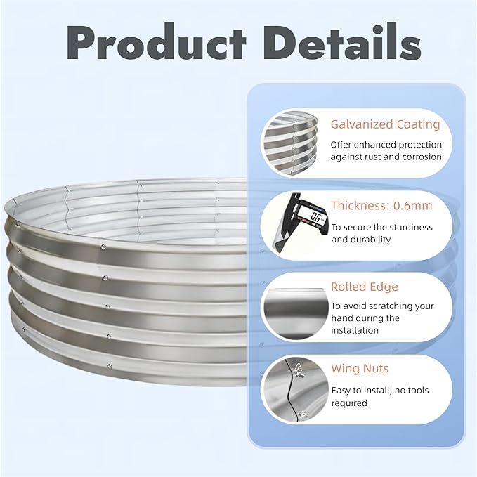 48 Inch Round Galvanized Fire Pit Ring Durable Steel Bonfire Ring for Backyard Patio &amp Camping Weatherproof &amp Quick Setup (4×4×1 FT)