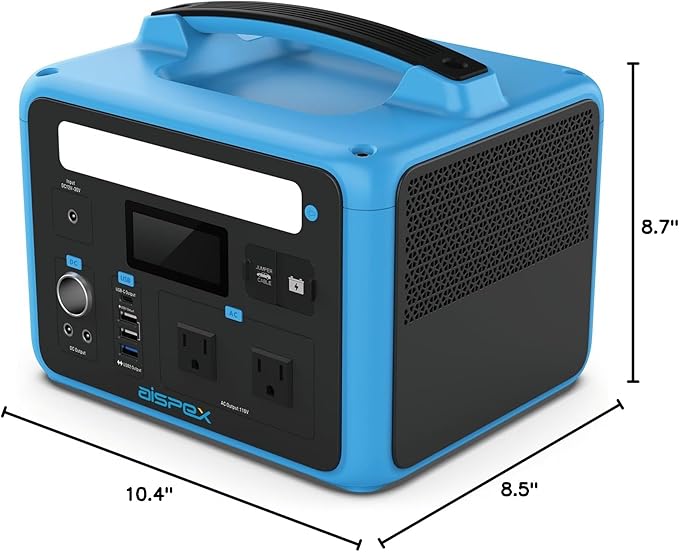 Portable Power Station 640Wh AISPEX Solar Generator with Jumper Starter 110V/600W Pure Sine Wave AC Outlet PD 60W Lifepo4 Battery Power Stations for Home Backup RV/VAN Camping Travel Emergency