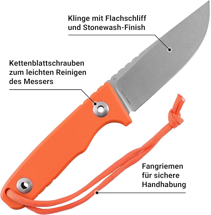 SCHNITZEL TRI - Outdoor Knife with Kydex Sheath and Dangler Carrying System – Bushcraft Outdoor Leisure Adult (Orange)