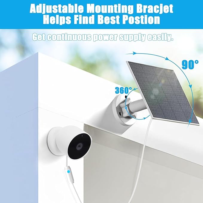 Solar Panel Compatible with Google Nest Camera Outdoor &amp Indoor (Battery Version) 6W Solar Power Charger for Google Nest Camera Solar Panel with Indicator Light 13ft Cable