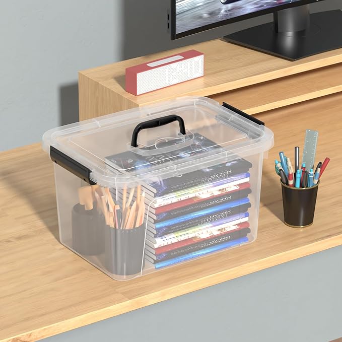 Clear Plastic Storage Containers Bins Boxes with Lids and Handles 10.5 L Clear Storage Latch Box 4 Packs