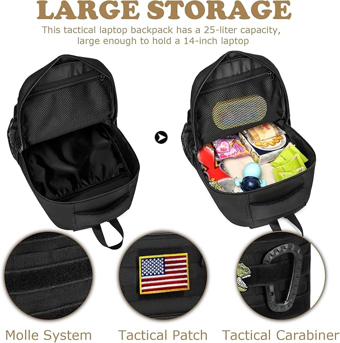 Kids tactical Backpack for Boys School Bag 20L mini Children Backpack for Outdoor Camping Travel (Black)