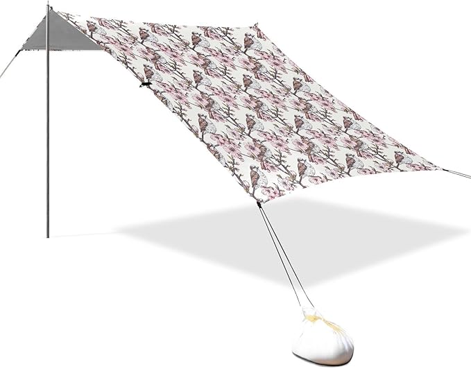 ALAZA Cherry Blossom Flower Bird Beach Tent Sun Shelter UPF50+ Protection Beach Shade Canopy w/ 4 Sandbags for Outdoor Camping Fishing Backyard Fun Picnic 10x9 ft