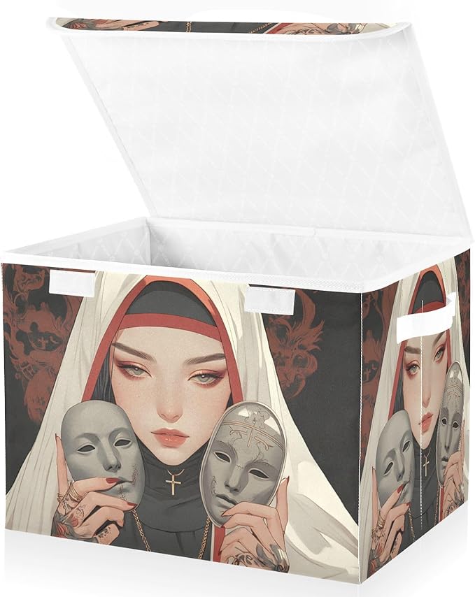 AIXIWAWA Lidded Storage Cube (Anime Cool Lady) Fabric Foldable Closet Bins with Flip Lid and Handles Organizer Basket Container 16.5 x 12.6 x 11.8 IN