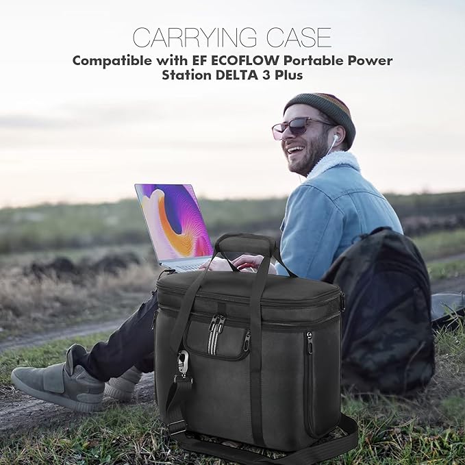 Carrying Case Compatible with ECOFLOW DELTA 3 Plus Portable Power Station Outdoor Travel Storage Bag for ECOFLOW DELTA 2/3/3 Classic Solar Generator and Accessories with Shoulder Strap