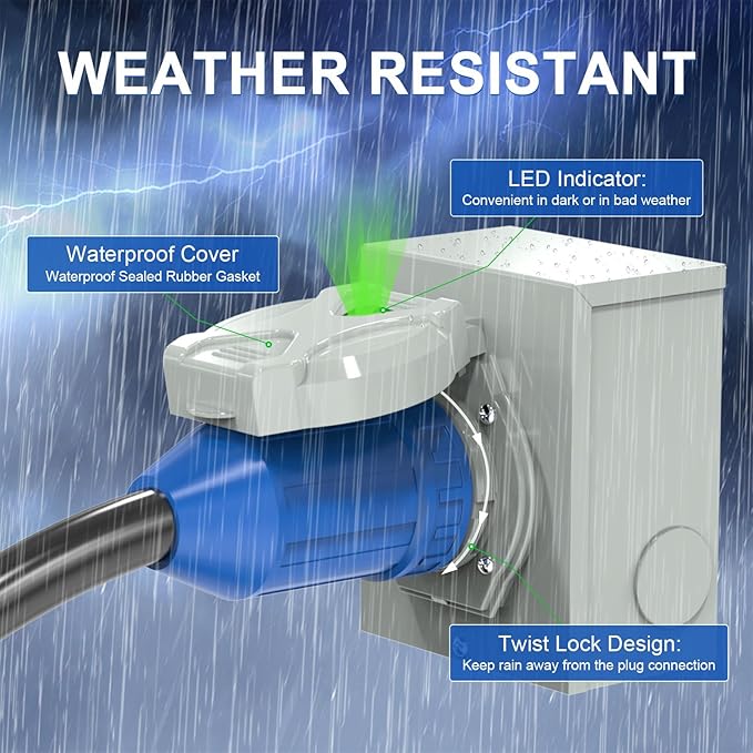 50 Amp Generator Cord and Power Inlet Box 25FT 4 Prone RV Extension Cord 125/250V NEMA 14-50P Male to SS2-50R Twist Locking Connector STW 6/3+8/1 AWG Transfer Switch for Home Generator