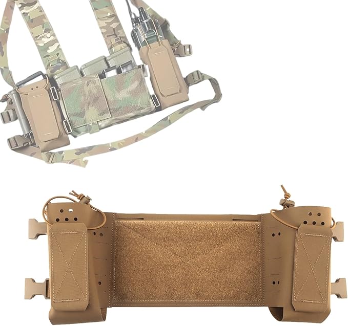 Tactical MOLLE Chest Expansion Panel With Storage Pouch Multi-Function Mission Extender Portable Organizer for Radio and Hydration(Brown)