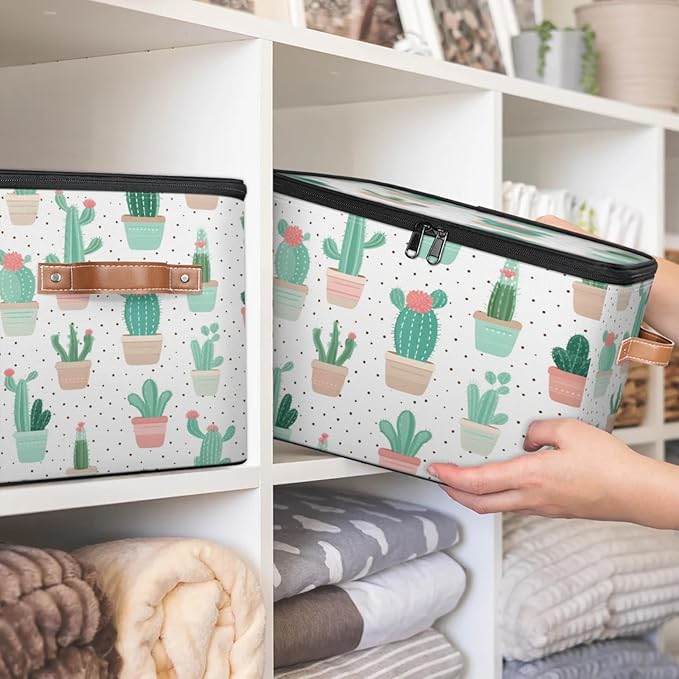 Storage Bins with Lids Cactus Plants Storage Basket Clothes Organizer with Handles Closet Storage Containers for Clothing Bedding Blanket