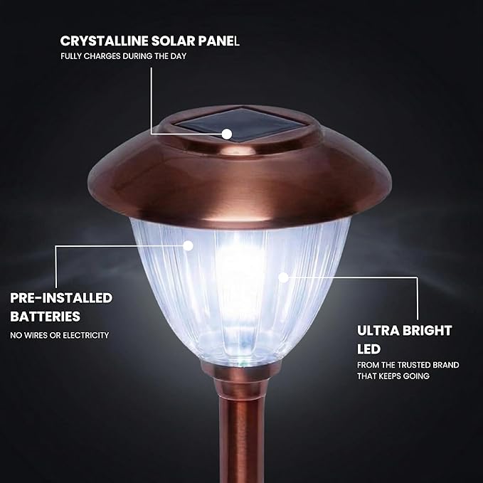 Energizer Driveway Solar Lights - 8 Pack 15 Lumen Outdoor Lights Solar Powered &amp Waterproof with Patterned Glass &amp Metal Finish Easy to Install Weather Resistant Pathway Lights for Decor - Co