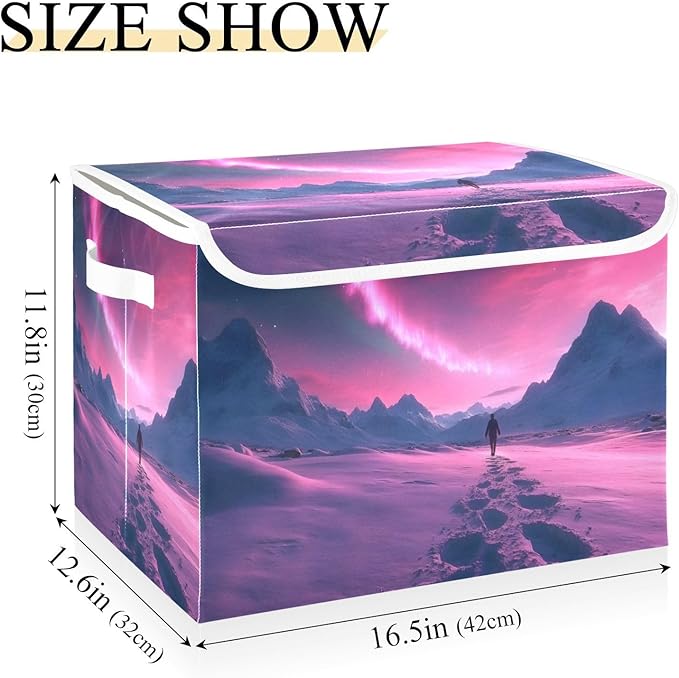 Storage Cube with Lid Polar Aurora Landscape Print 16.5×12.6×11.8 IN Collapsible Large Capacity Foldable Storage Basket Bin Organizer