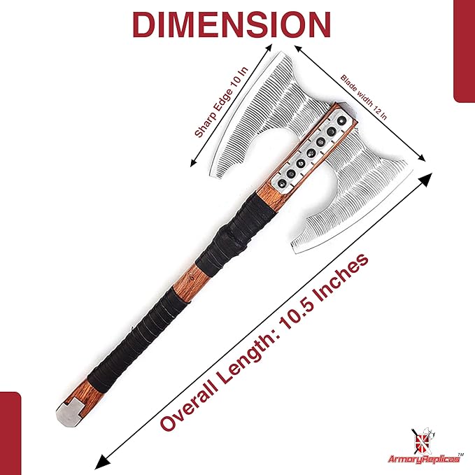 Armory Replicas™ Viking Double-Bladed Axe with Carbon Steel Blades and Leather-Wrapped Walnut Handle