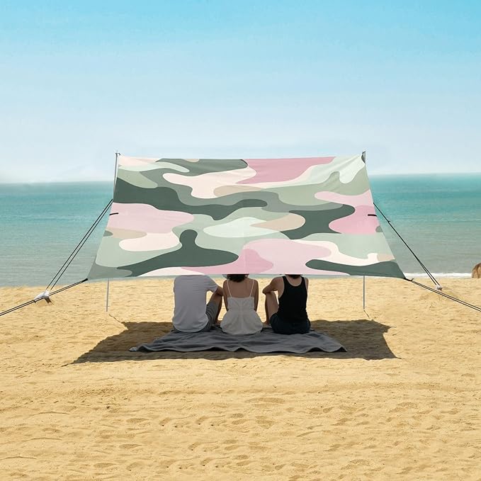 Sage Beach Cabana Tent UPF50 Lightweight Portable Sun Shelter with Sand Shovel Sandbags for Camping Picnics Backyard