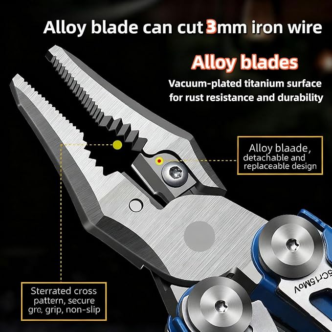 17-in-1 multi-purpose tool pliers multi-purpose EDC tool upgraded stainless steel multi-tool gift for men repair wilderness survival and camping gear hunting and hiking utility knife (blue)
