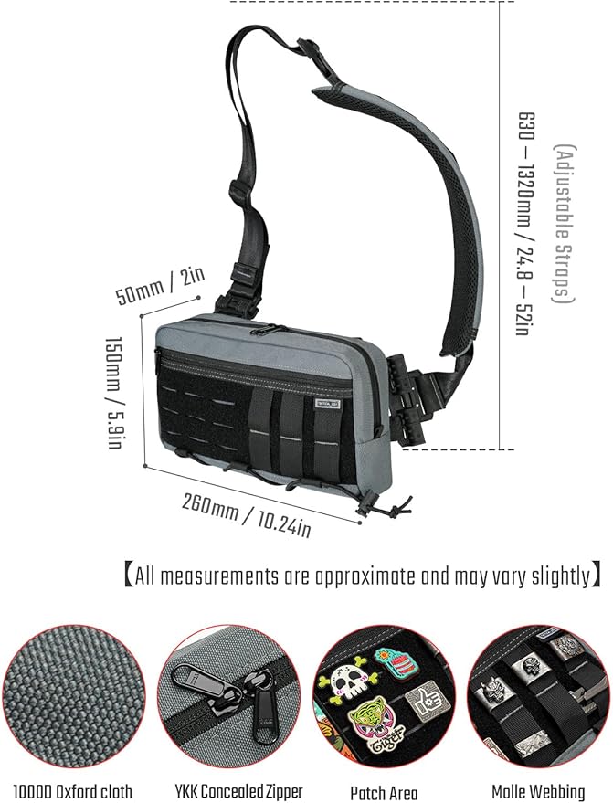 TACTICAL_GEEK Crossbody Shoulder Bag Multipurpose Daypack Chest Backpack Casual Sling Bag for Men &amp Women (L3C-Grey)