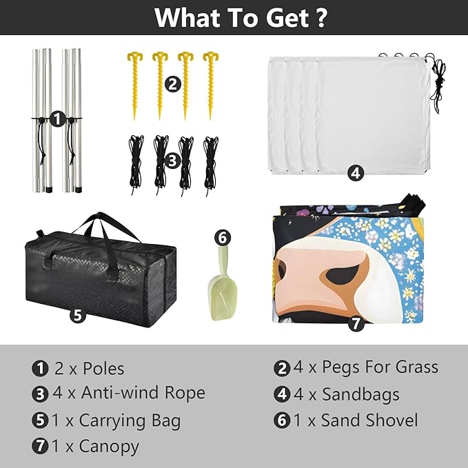 ALAZA Beautiful Cow Daisy Beach Tent Sun Shelter Portable Canopy Sunshade for Outdoor Camping Picnics Backyard Fun 10x9 ft